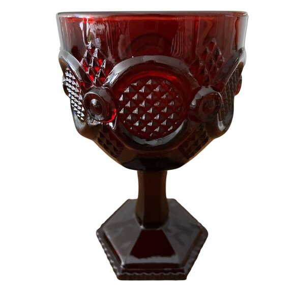 Vintage Avon Ruby Red Cape Cod Collection Goblet, Plate & Dessert Bowl Set - Picture 3 of 5